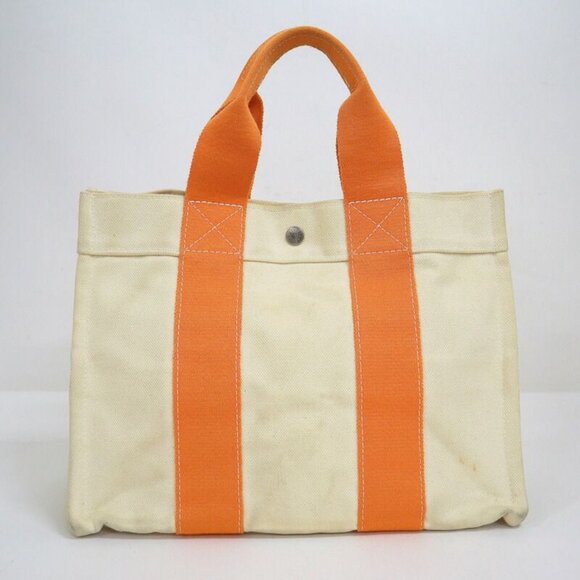 Hermes Bora PM White Orange Canvas Tote X - Picture 2 of 10